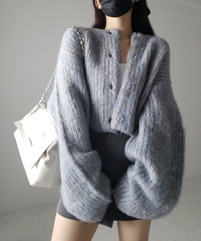ボリュームワイドスリーブショートシャギーニットカーディガン ／ volume wide sleeve short shaggy knit cardigan