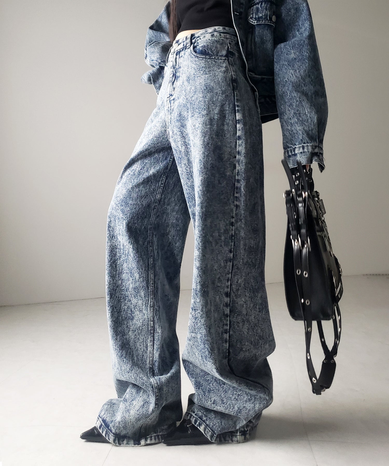 【 セットアップ着用可能 】ヴィンテージケミカルブリーチストレートワイドデニム ／ vintage chemical bleach straight wide denim
