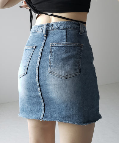 【 ３size 】ウォッシュデニムストレッチダメージミニスカパン ／ wash denim stretch damaged mini skirt