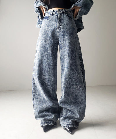 【 セットアップ着用可能 】ヴィンテージケミカルブリーチストレートワイドデニム ／ vintage chemical bleach straight wide denim