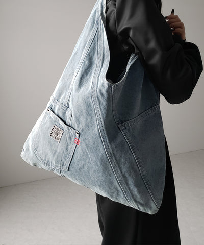 【 ２color 】リメイクウォッシュトライアングルデニムショルダーバッグ ／ remade wash triangle denim shoulder bag