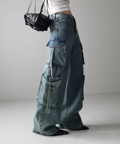 ４ポケットストラップヴィンテージルーズカーゴデニム ／ 4 pocket strap vintage loose cargo denim