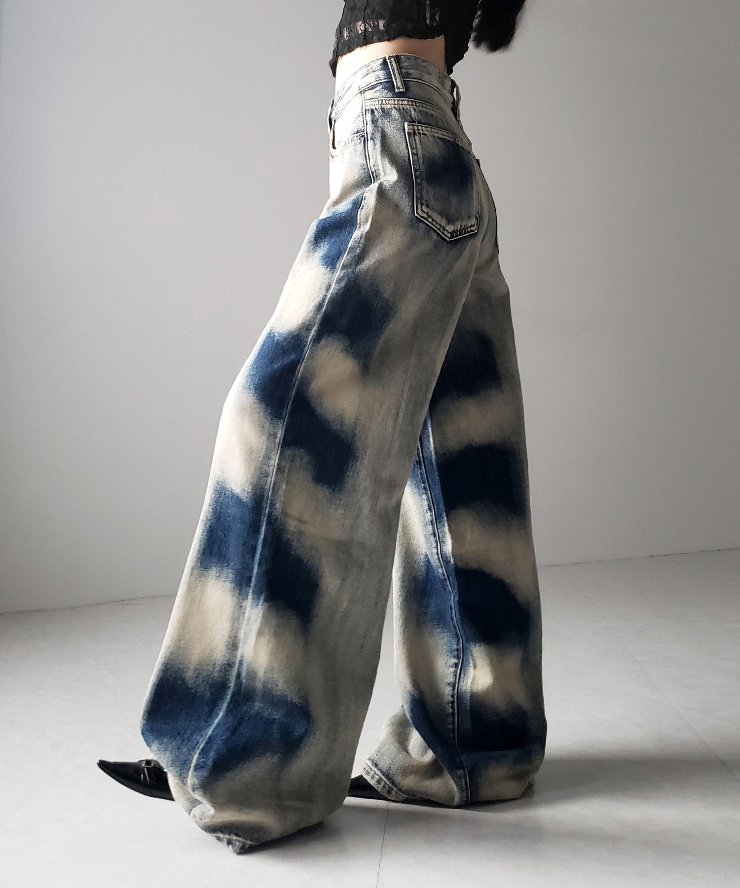 【 ２color ／ ４size 】サイドオーバーダイヴィンテージブリーチワイドデニム ／ side overdyed vintage bleached wide denim