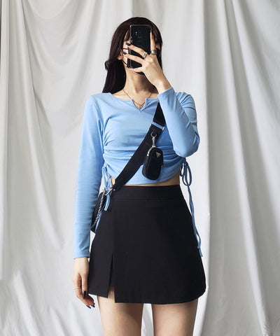 【 ９color 】サイドシャーリングリボンショートデザインＴシャツ