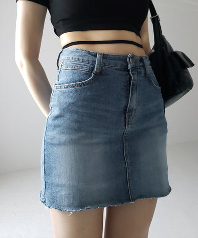 【 ３size 】ウォッシュデニムストレッチダメージミニスカパン ／ wash denim stretch damaged mini skirt
