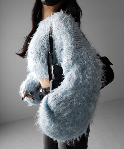 【 選べる６色展開 】フラッフィーシャギールーズショートニット ／ fluffy shaggy loose short knit