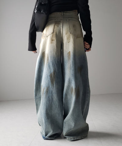 【 ２color ／ ４size 】ヴィンテージペイントグラデーションワイドデニムパンツ ／ vintage paint gradation wide denim pants