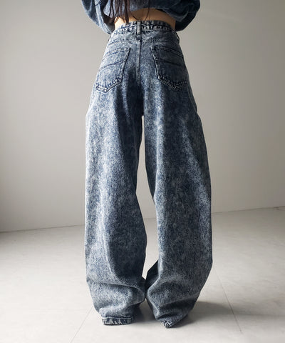 【 セットアップ着用可能 】ヴィンテージケミカルブリーチストレートワイドデニム ／ vintage chemical bleach straight wide denim