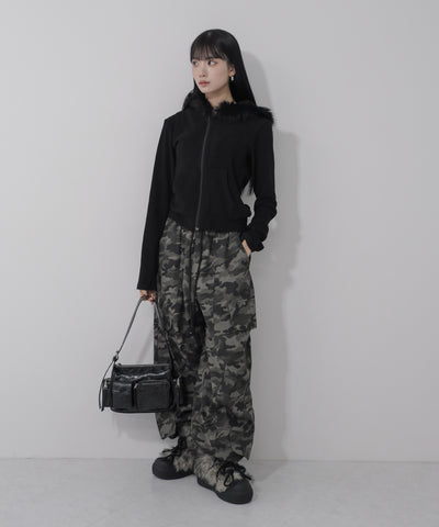 【 ３color 】ファーフードジップアップパーカー ／ fur zipup hoodie