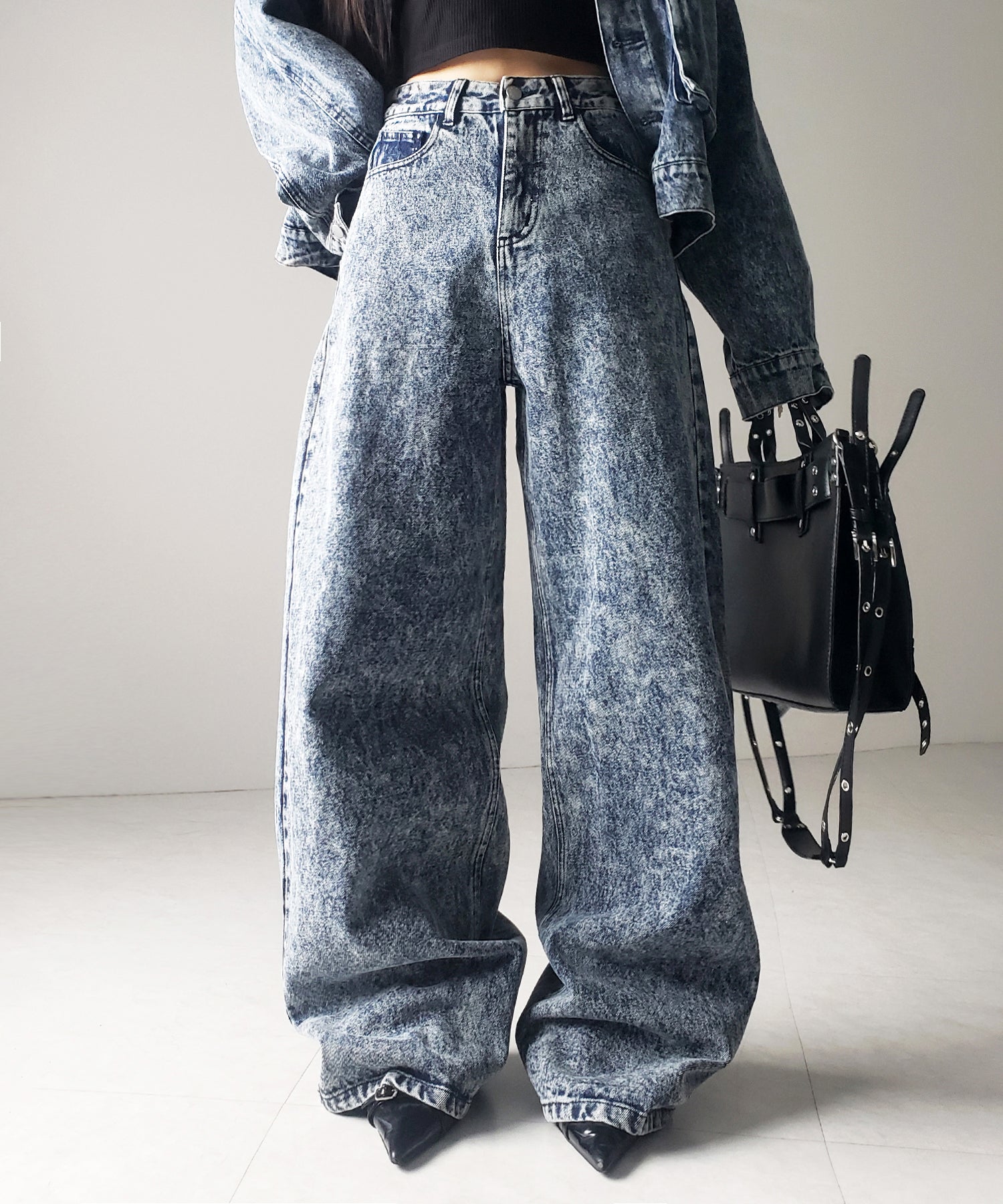 【 セットアップ着用可能 】ヴィンテージケミカルブリーチストレートワイドデニム ／ vintage chemical bleach straight wide denim