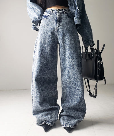 【 セットアップ着用可能 】ヴィンテージケミカルブリーチストレートワイドデニム ／ vintage chemical bleach straight wide denim