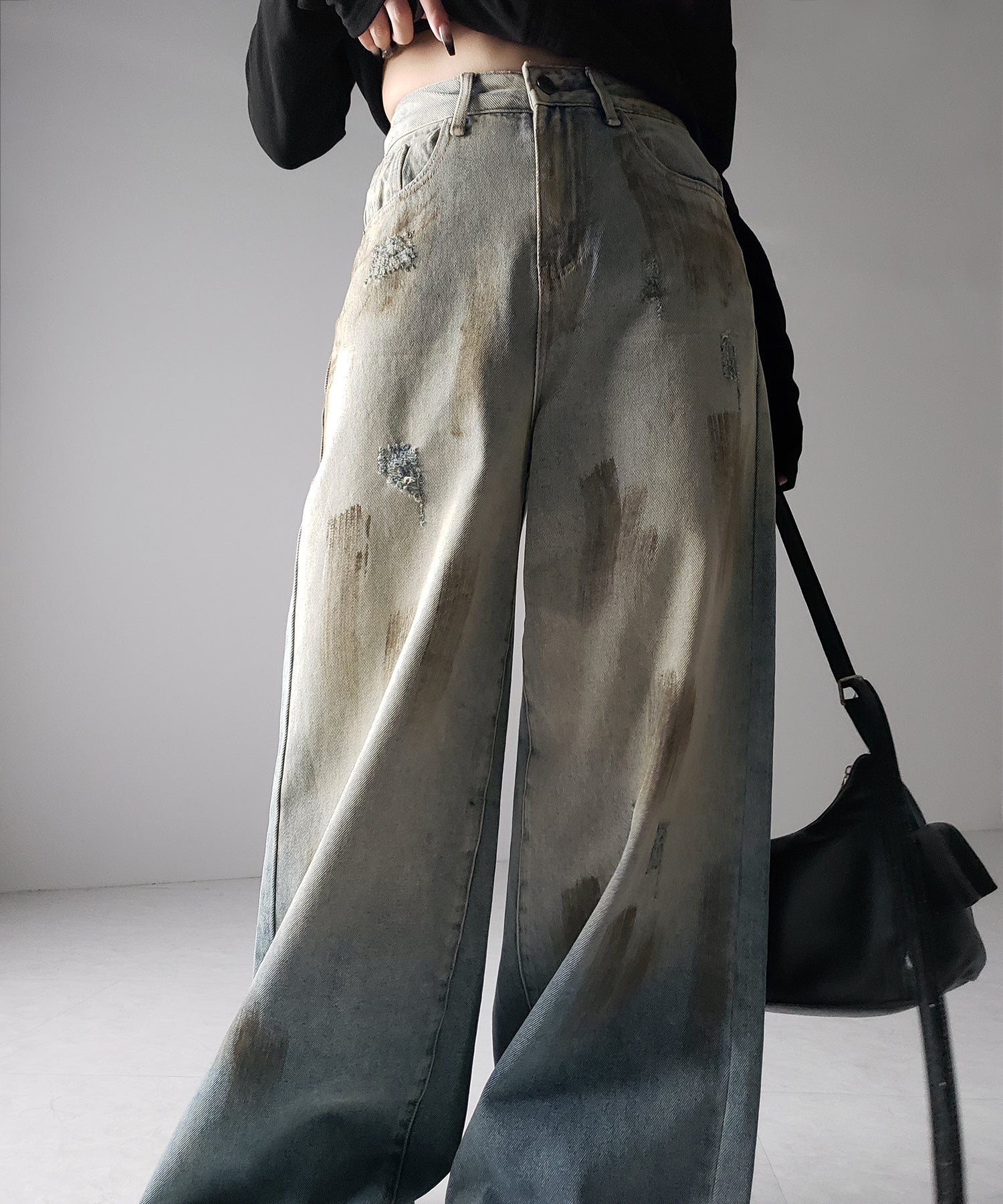 【 ２color ／ ４size 】ヴィンテージペイントグラデーションワイドデニムパンツ ／ vintage paint gradation wide denim pants