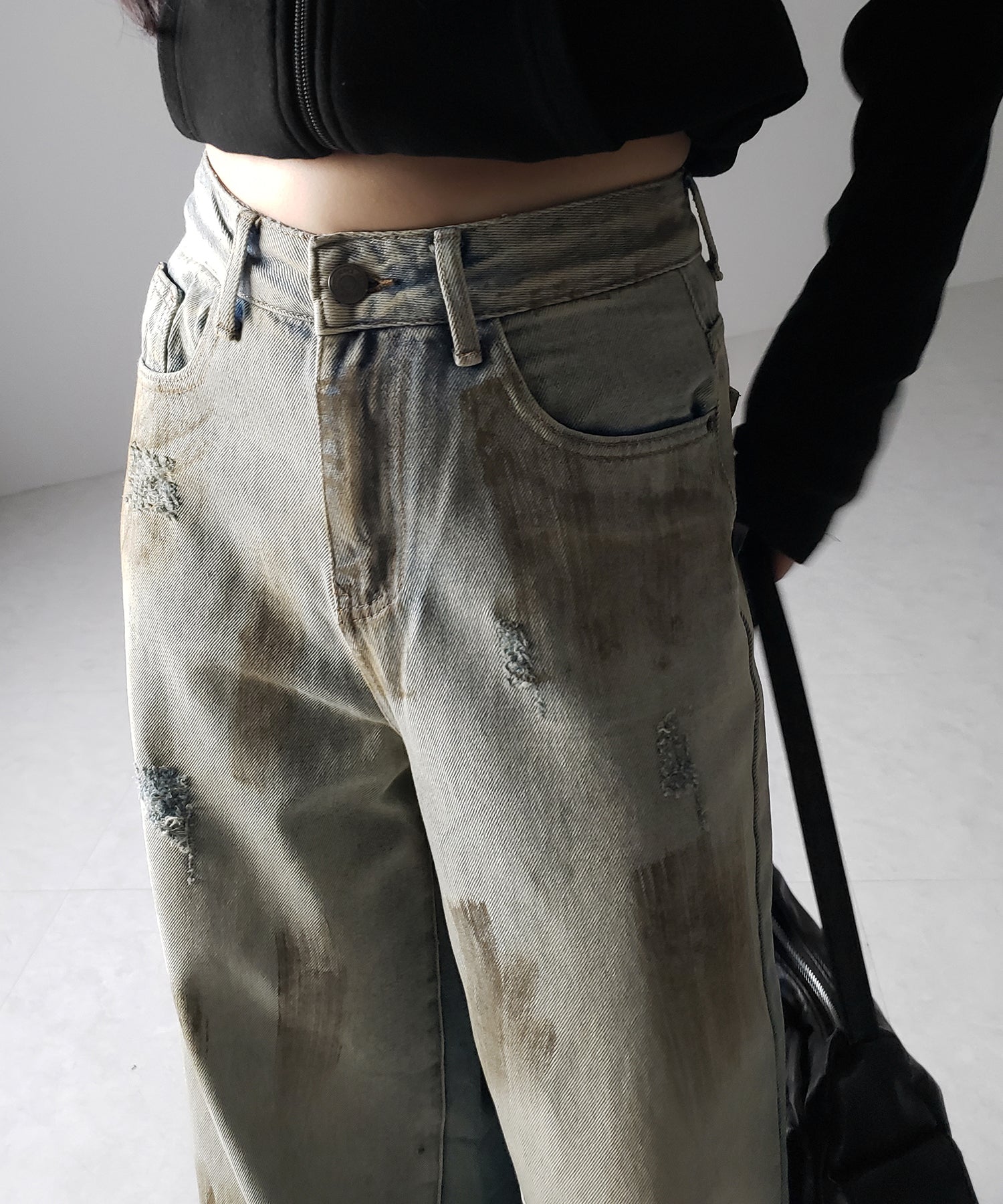 【 ２color ／ ４size 】ヴィンテージペイントグラデーションワイドデニムパンツ ／ vintage paint gradation wide denim pants