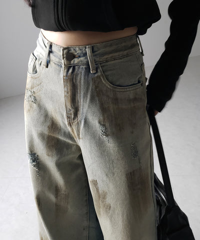 【 ２color ／ ４size 】ヴィンテージペイントグラデーションワイドデニムパンツ ／ vintage paint gradation wide denim pants