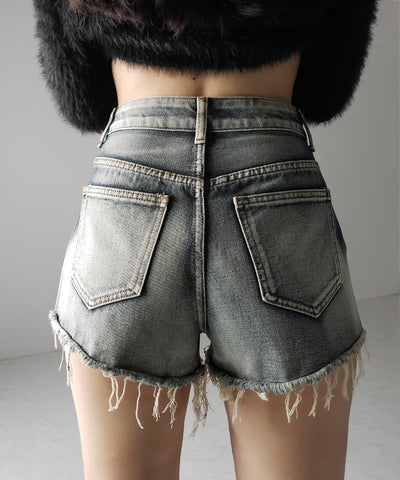 【 ２color 】クラッシュダメージブリーチデニムショートパンツ ／ crush damaged bleach denim short pants