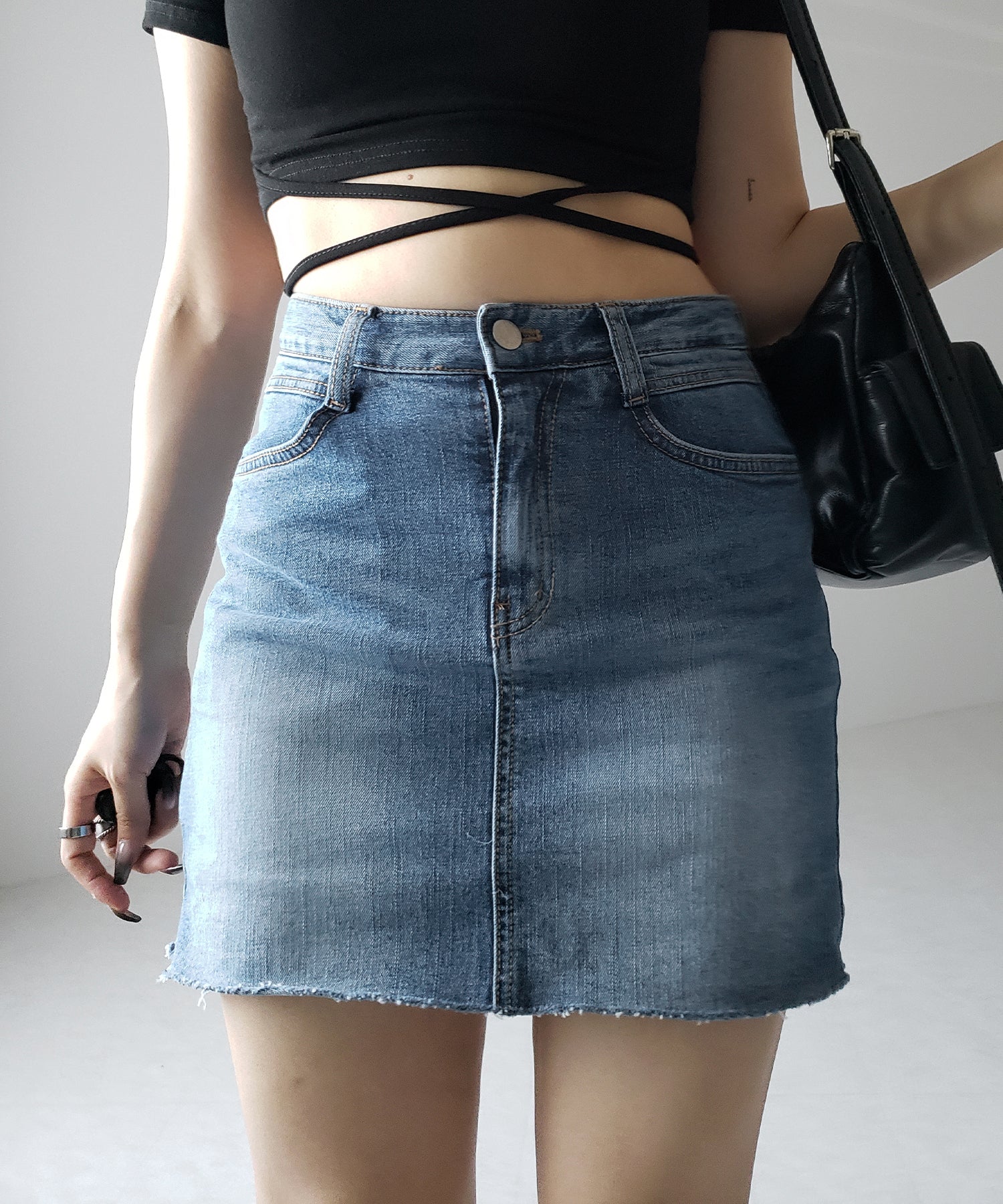 【 ３size 】ウォッシュデニムストレッチダメージミニスカパン ／ wash denim stretch damaged mini skirt