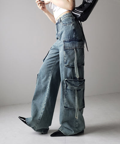 ４ポケットストラップヴィンテージルーズカーゴデニム ／ 4 pocket strap vintage loose cargo denim