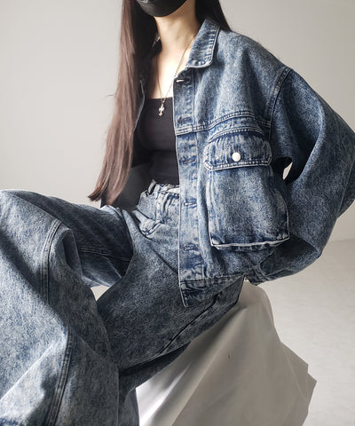 【 セットアップ着用可能 】ヴィンテージケミカルブリーチストレートワイドデニム ／ vintage chemical bleach straight wide denim