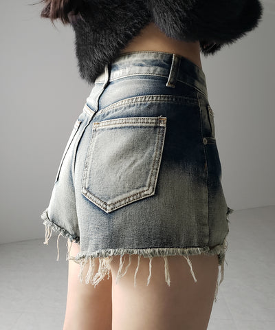 【 ２color 】クラッシュダメージブリーチデニムショートパンツ ／ crush damaged bleach denim short pants