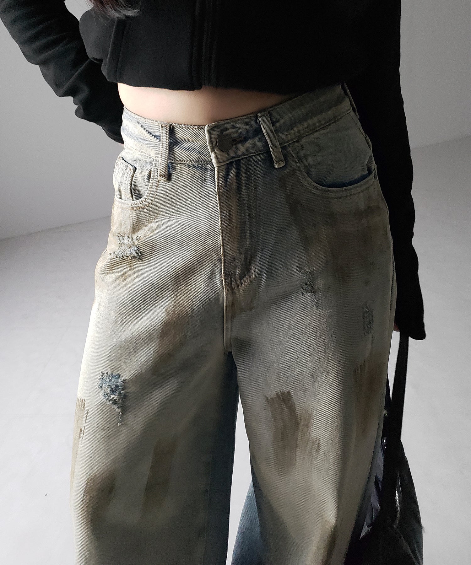 【 ２color ／ ４size 】ヴィンテージペイントグラデーションワイドデニムパンツ ／ vintage paint gradation wide denim pants