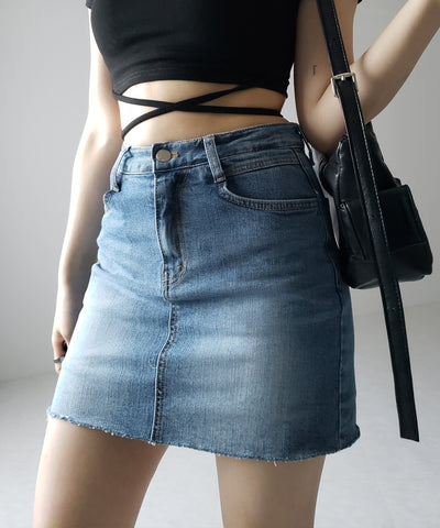 【 ３size 】ウォッシュデニムストレッチダメージミニスカパン ／ wash denim stretch damaged mini skirt