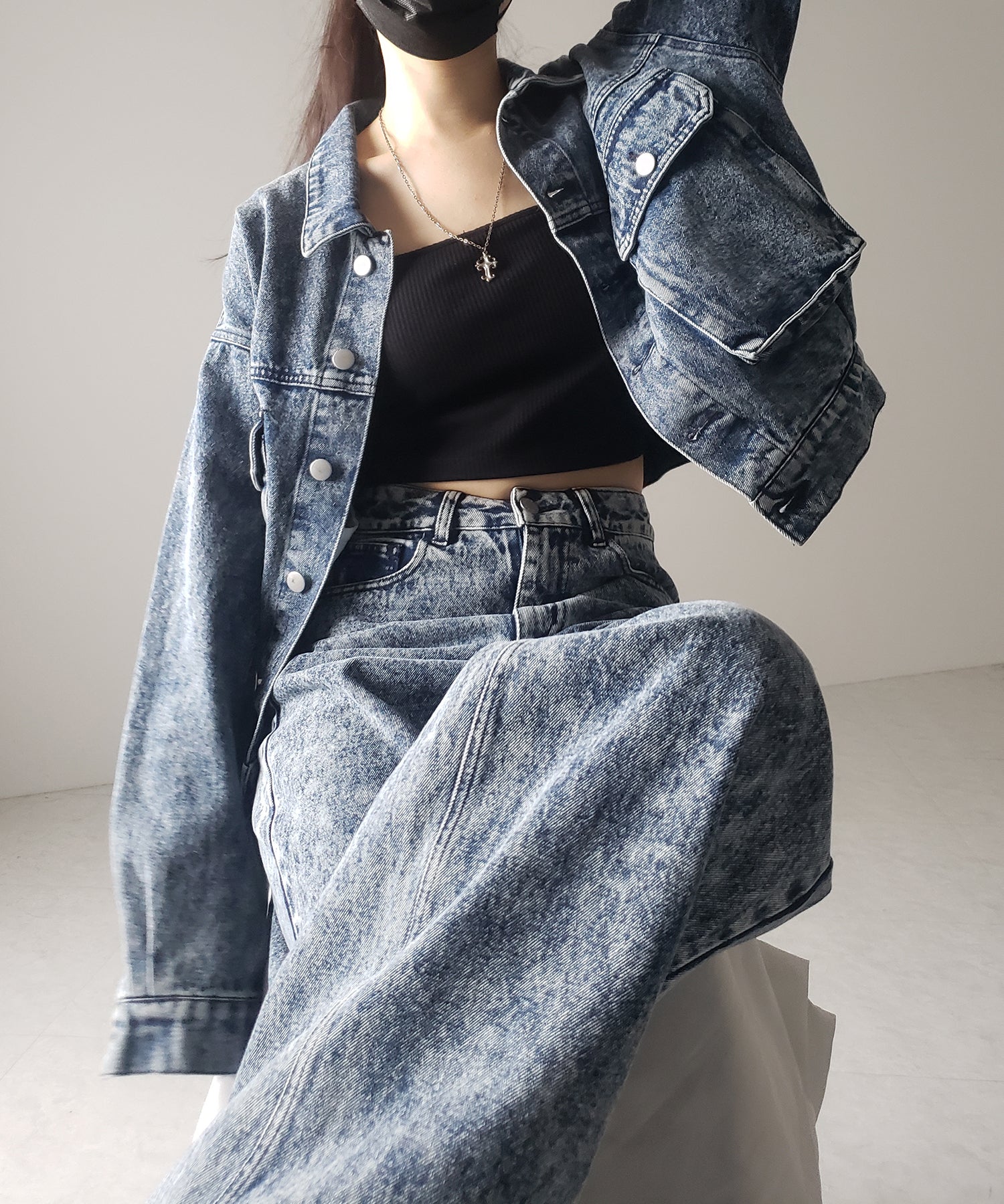 【 セットアップ着用可能 】ヴィンテージケミカルブリーチストレートワイドデニム ／ vintage chemical bleach straight wide denim