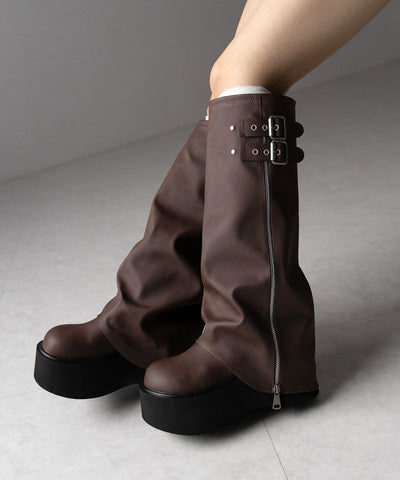 【 ２color 】ベルテッドヴィンテージ厚底カバーロングブーツ ／belted vintage platform cover long boots