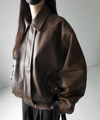 【 ２color 】ヴィンテージライクオーバーフェイクレザーブルゾン ／ vintage like over fake leather blouson