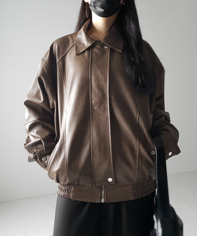 【 ２color 】ヴィンテージライクオーバーフェイクレザーブルゾン ／ vintage like over fake leather blouson