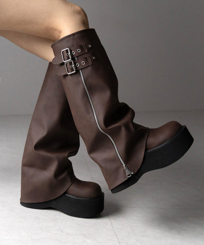 【 ２color 】ベルテッドヴィンテージ厚底カバーロングブーツ ／belted vintage platform cover long boots
