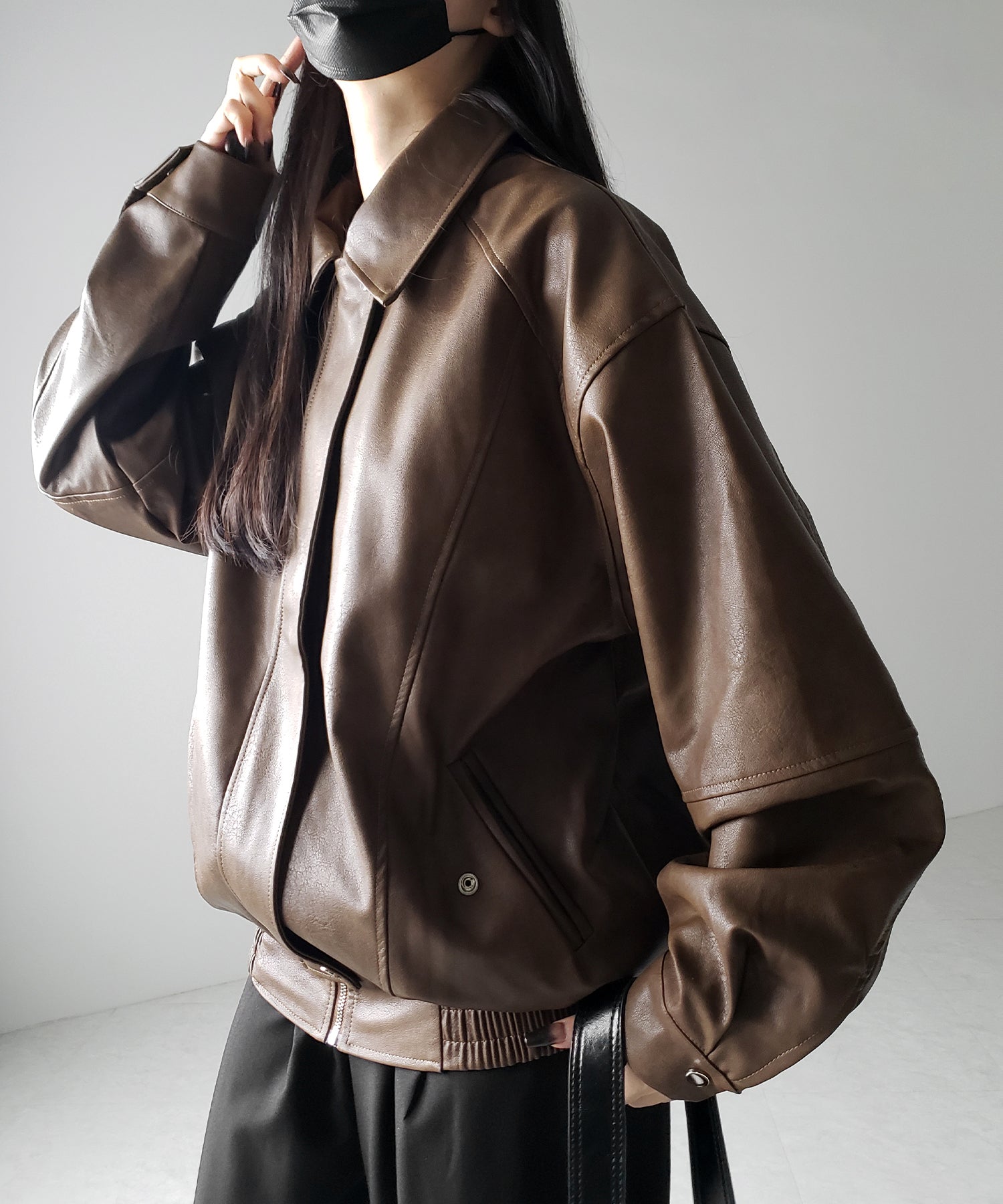 【 ２color 】ヴィンテージライクオーバーフェイクレザーブルゾン ／ vintage like over fake leather blouson