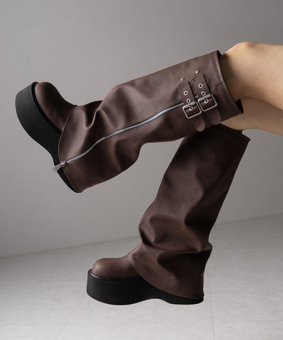 【 ２color 】ベルテッドヴィンテージ厚底カバーロングブーツ ／belted vintage platform cover long boots