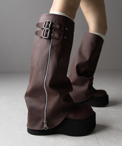 【 ２color 】ベルテッドヴィンテージ厚底カバーロングブーツ ／belted vintage platform cover long boots