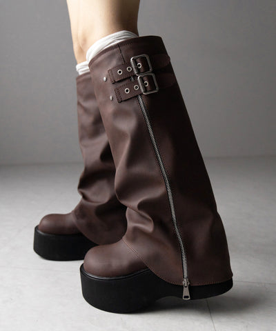 【 ２color 】ベルテッドヴィンテージ厚底カバーロングブーツ ／belted vintage platform cover long boots