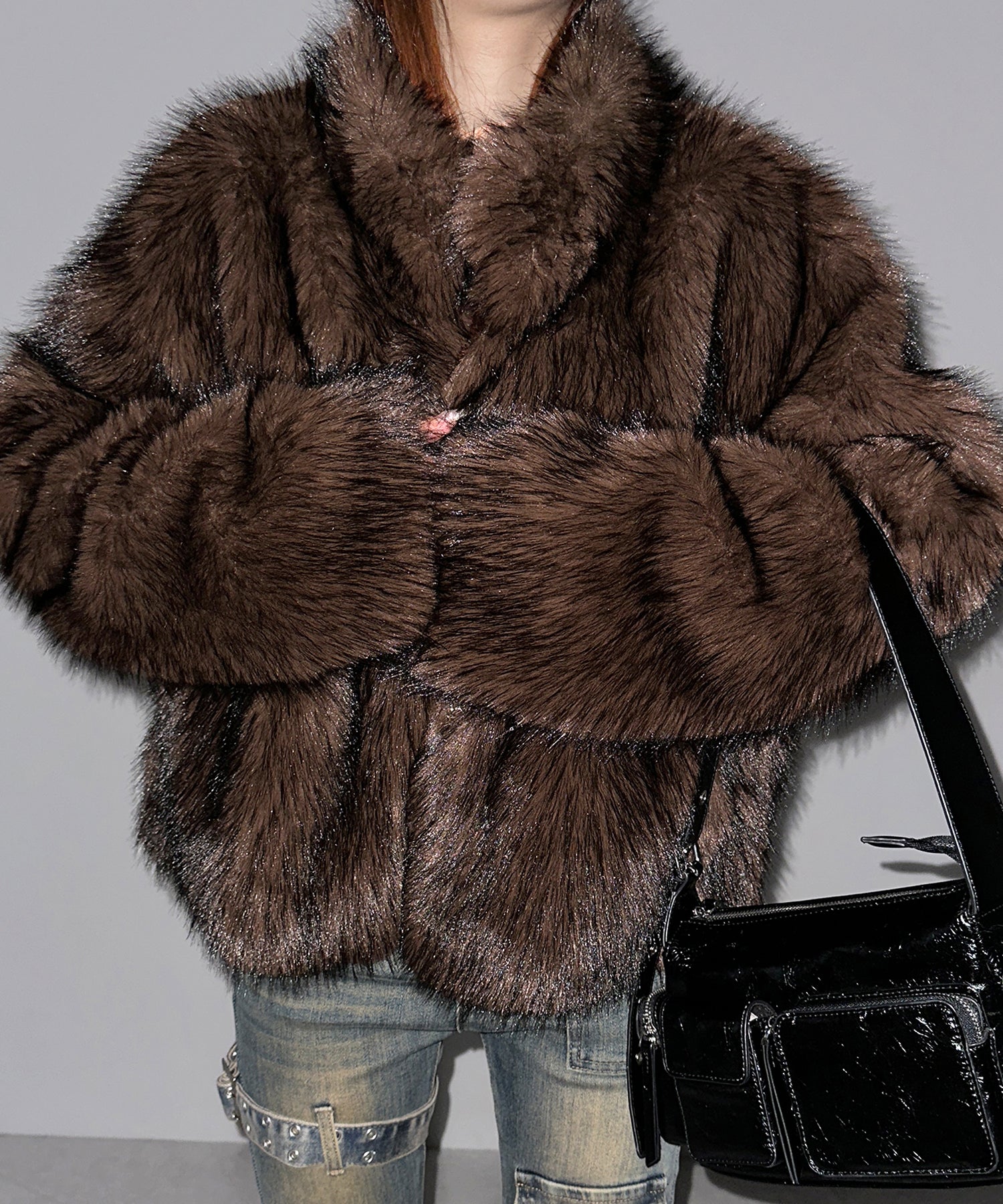 【 ５color 】スタンドカラーフェイクファークロップドコート ／ stand collar fake fur cropped coat