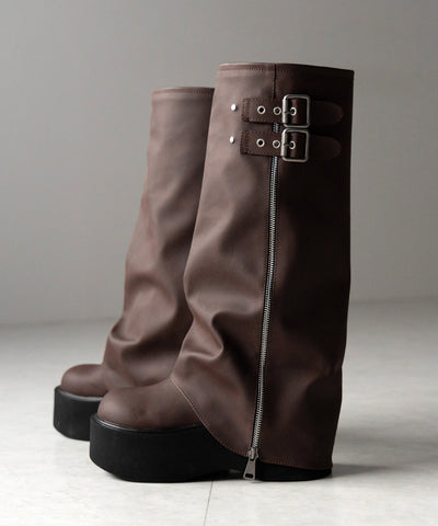 【 ２color 】ベルテッドヴィンテージ厚底カバーロングブーツ ／belted vintage platform cover long boots