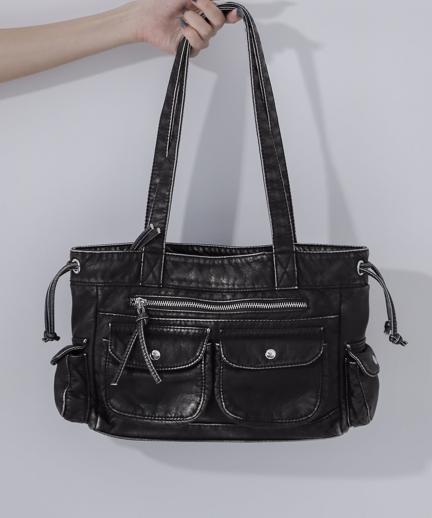 【 ３color 】アウトポケットジップアップエンボスヴィンテージハンドバッグ ／ out pocket zipup embossed vintage handbag