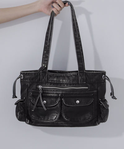 【 ３color 】アウトポケットジップアップエンボスヴィンテージハンドバッグ ／ out pocket zipup embossed vintage handbag