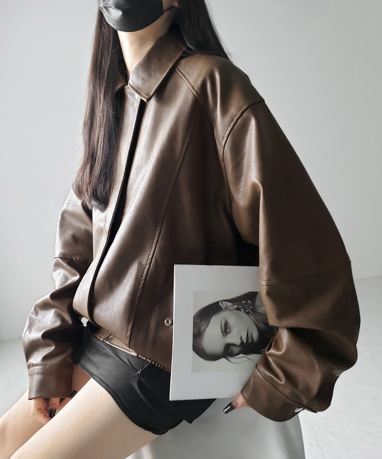 【 ２color 】ヴィンテージライクオーバーフェイクレザーブルゾン ／ vintage like over fake leather blouson
