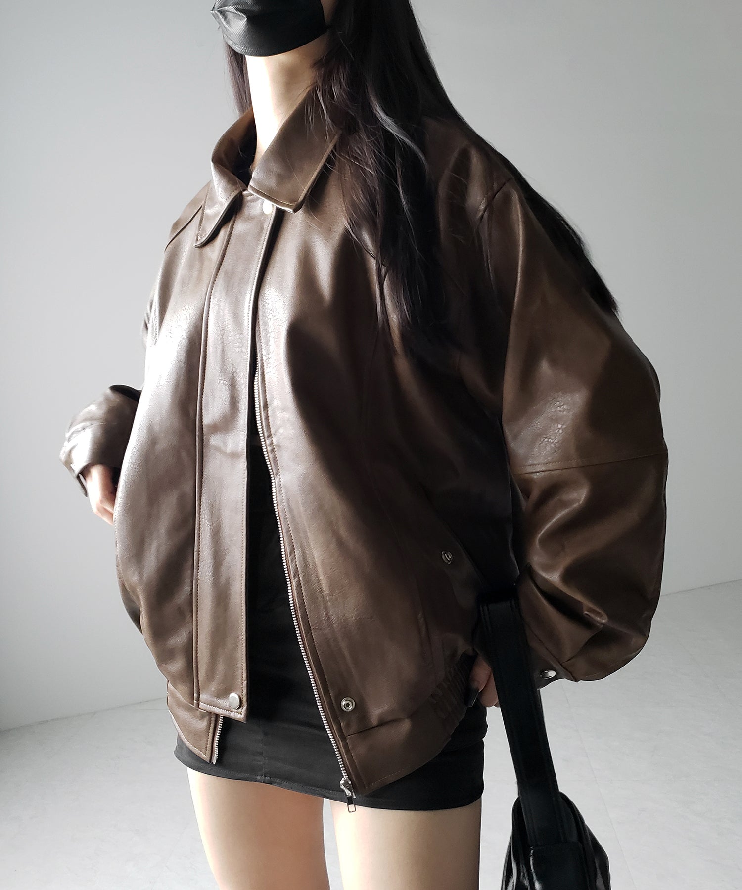 【 ２color 】ヴィンテージライクオーバーフェイクレザーブルゾン ／ vintage like over fake leather blouson