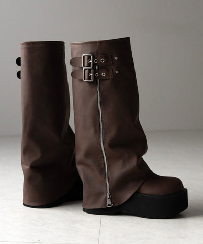 【 ２color 】ベルテッドヴィンテージ厚底カバーロングブーツ ／belted vintage platform cover long boots