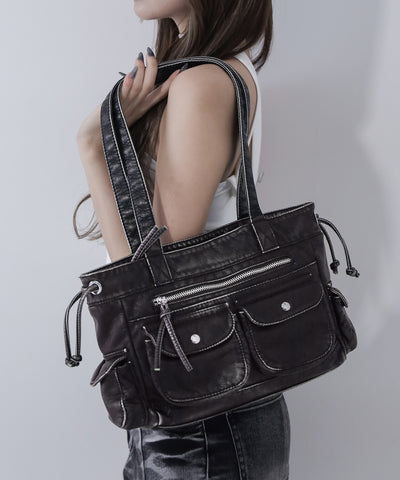 【 ３color 】アウトポケットジップアップエンボスヴィンテージハンドバッグ ／ out pocket zipup embossed vintage handbag