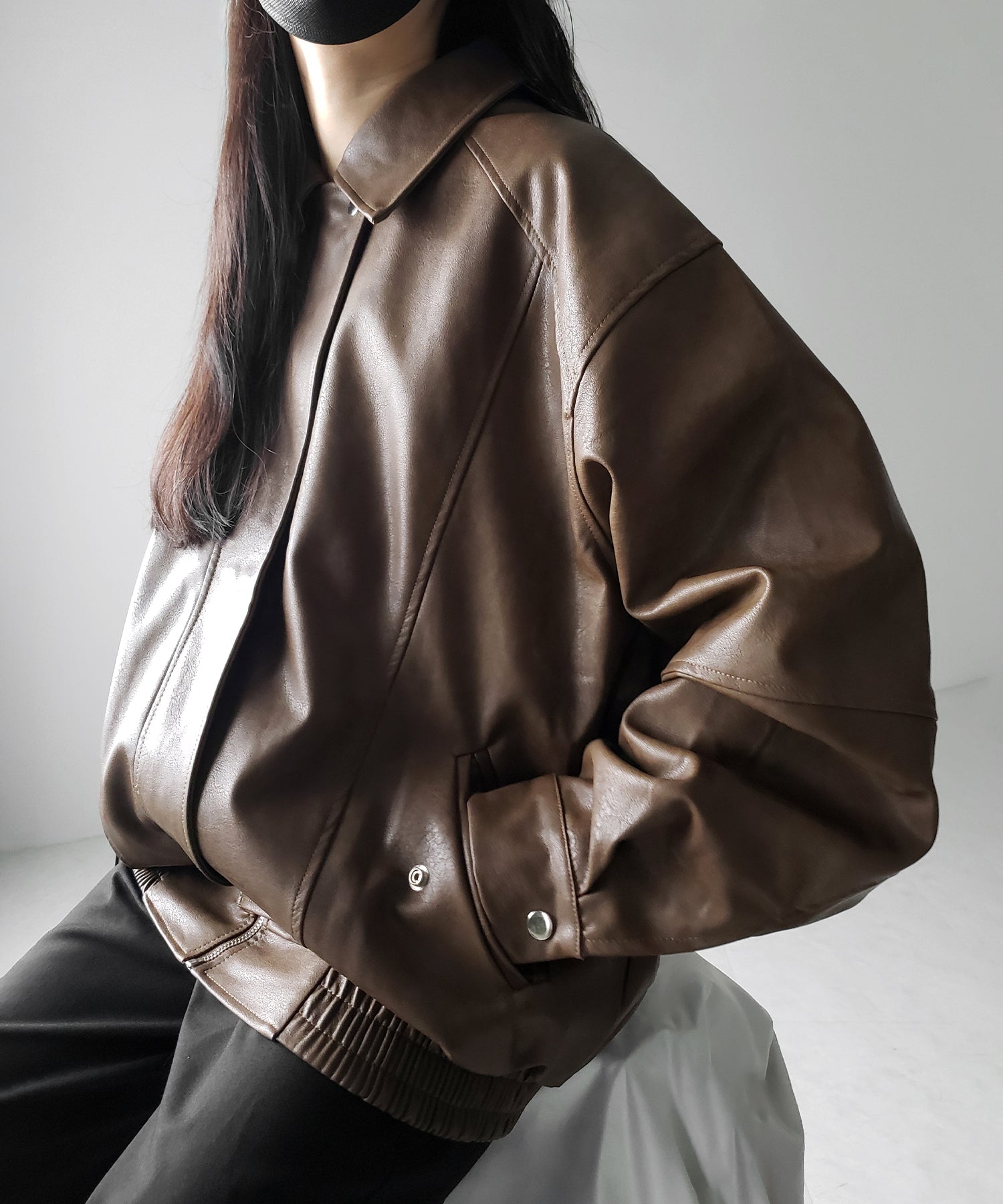 【 ２color 】ヴィンテージライクオーバーフェイクレザーブルゾン ／ vintage like over fake leather blouson