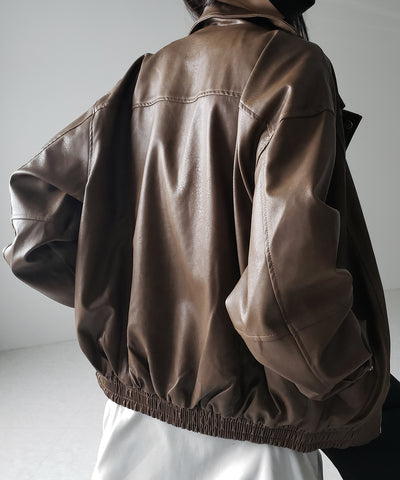 【 ２color 】ヴィンテージライクオーバーフェイクレザーブルゾン ／ vintage like over fake leather blouson