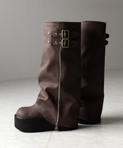 【 ２color 】ベルテッドヴィンテージ厚底カバーロングブーツ ／belted vintage platform cover long boots