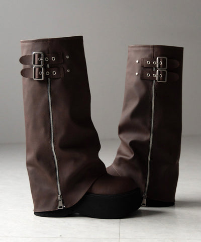 【 ２color 】ベルテッドヴィンテージ厚底カバーロングブーツ ／belted vintage platform cover long boots