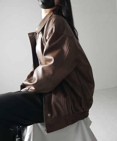 【 ２color 】ヴィンテージライクオーバーフェイクレザーブルゾン ／ vintage like over fake leather blouson