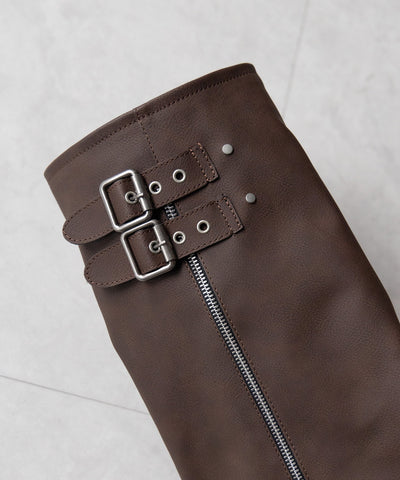 【 ２color 】ベルテッドヴィンテージ厚底カバーロングブーツ ／belted vintage platform cover long boots