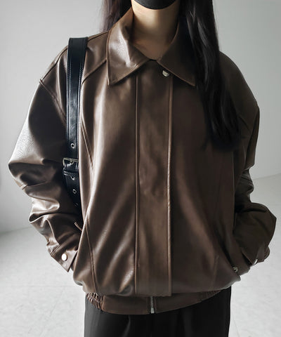 【 ２color 】ヴィンテージライクオーバーフェイクレザーブルゾン ／ vintage like over fake leather blouson