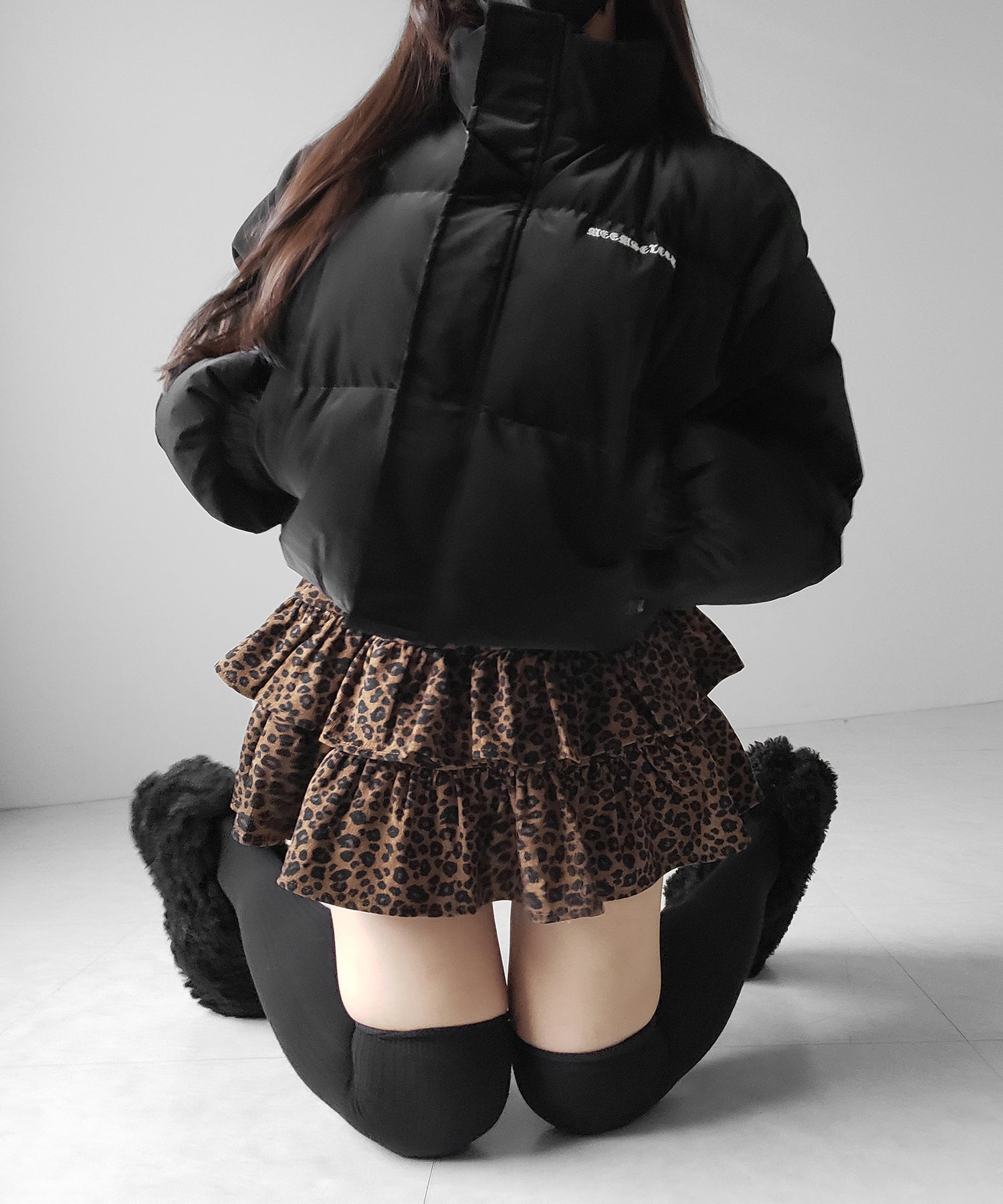 【 無地 or レオパードから選べる ／ インパン裏地付 】コーデュロイティアードフリルミニスカート ／ corduroy tiered frill mini skirt